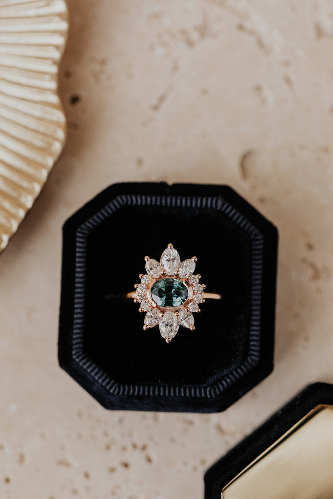 Solid Gold 1.10 ct Oval Teal Sapphire Ring