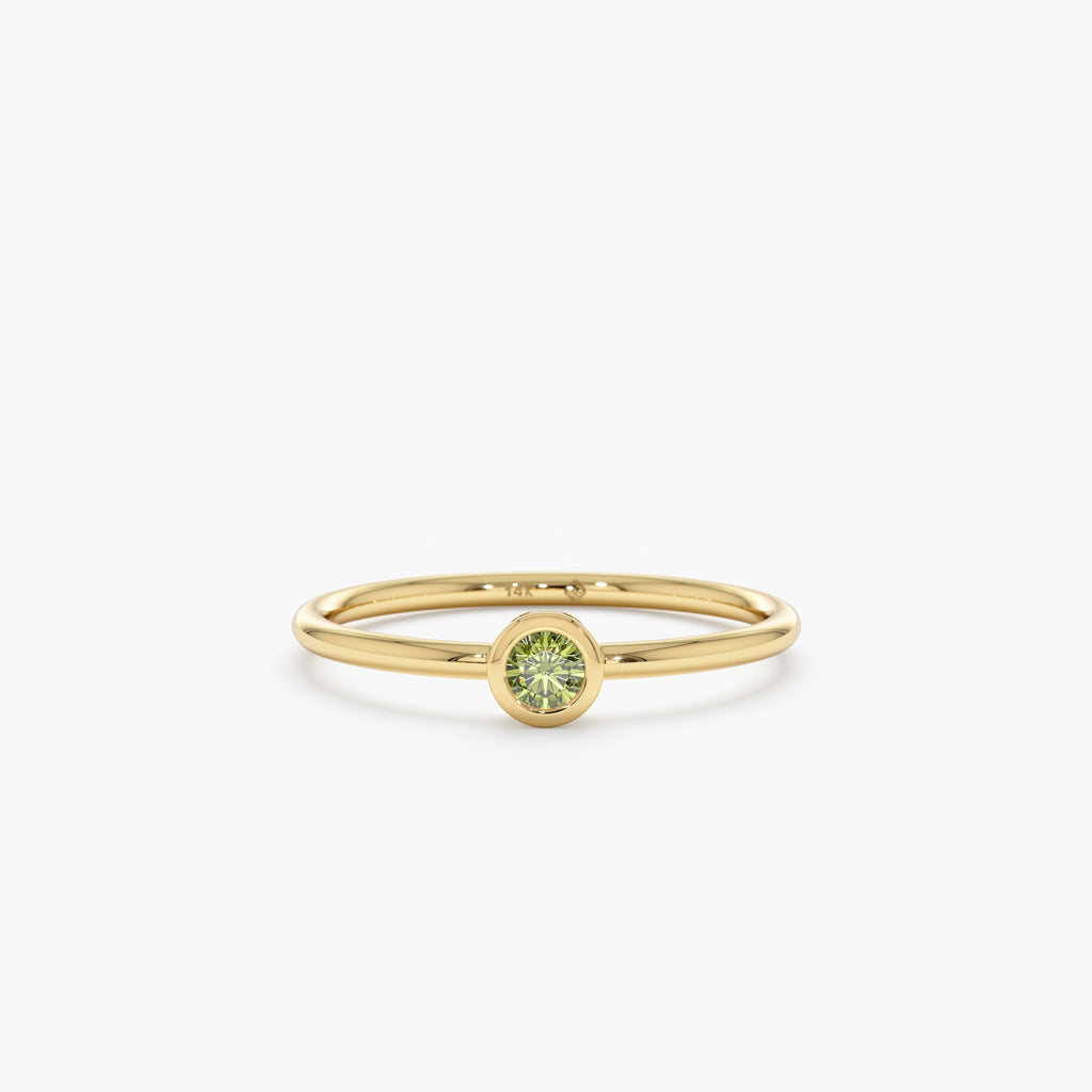 Solid Gold Natural Peridot Bezel Ring (84B64E)
