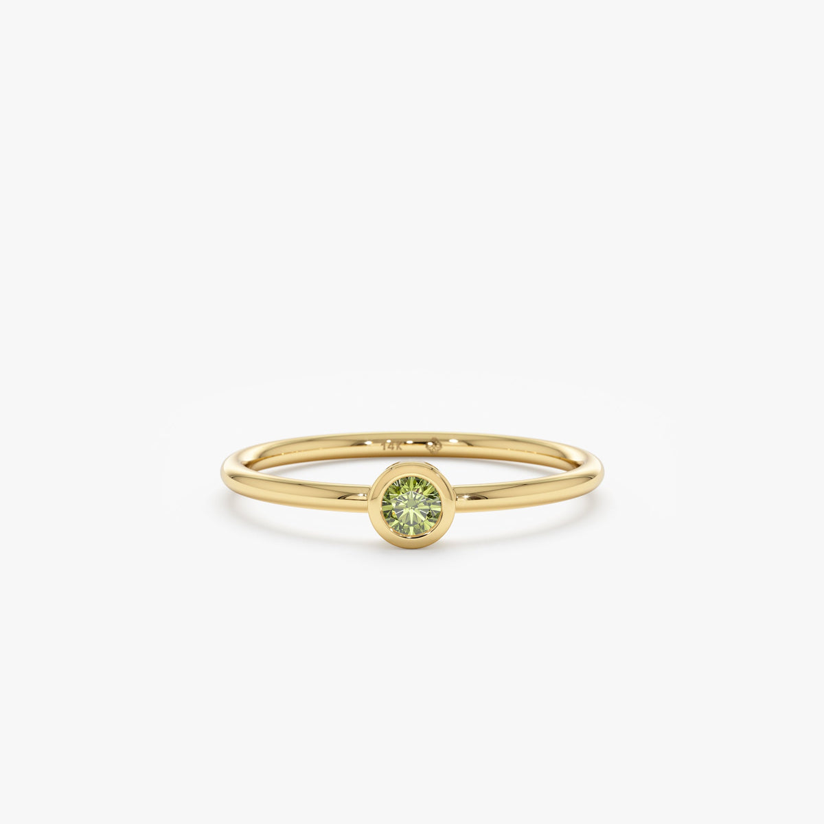 Solid Gold Natural Peridot Bezel Ring (84B64E)