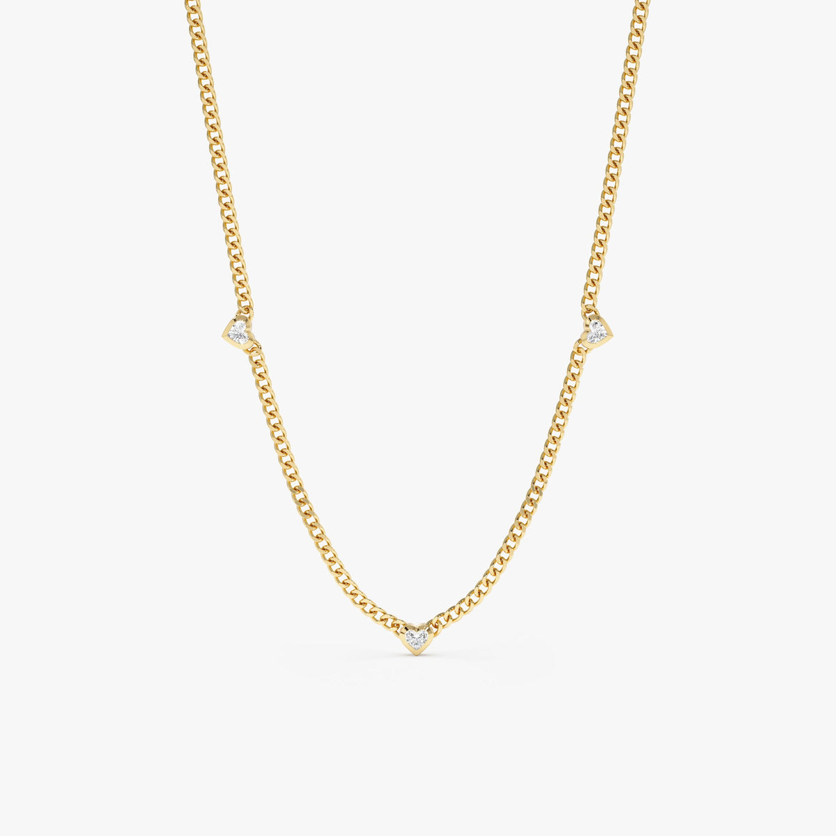 Solid Gold Diamond Heart Station Necklace (3EF98C)