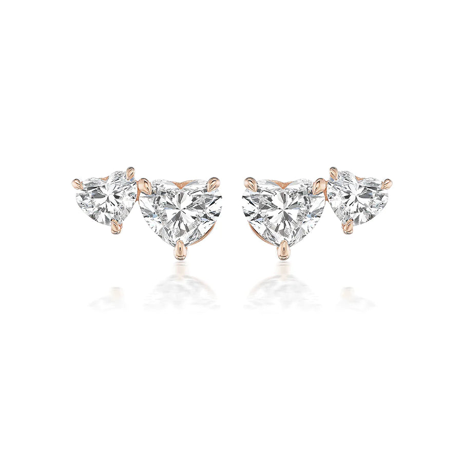 Solid Gold Duo Heart Lab Grown Diamond Studs