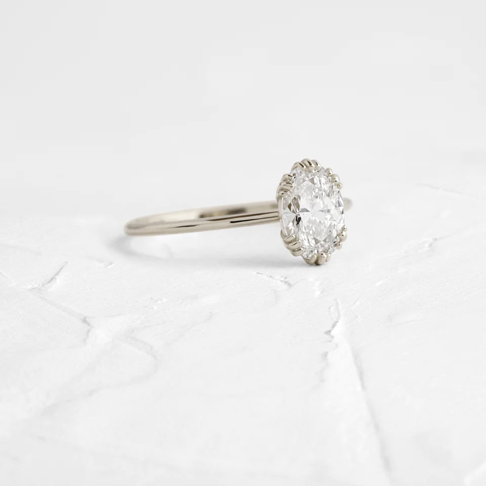 Solid Gold Threaded Ring, 1ct. Oval Cut Moissanite Engagement Diamond