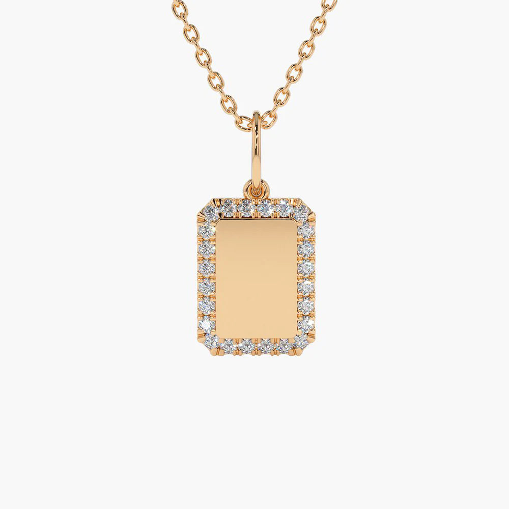 Solid Gold Diamond Tag Initial Necklace