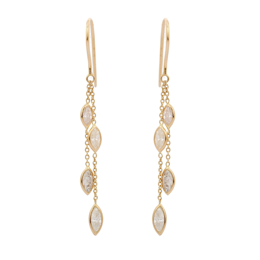 Solid Gold Layered Chain Diamond Earrings