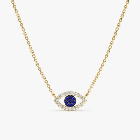 Solid Gold Diamond Sapphire Evil Eye Necklace