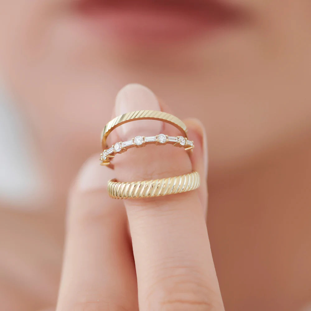 Solid Gold Baguette and Round Diamond Alternating Ring