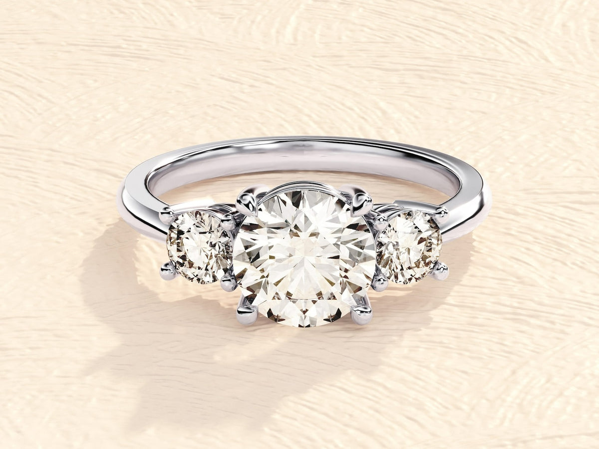 Solid Gold Tri Stone Anniversary Solitaire Ring 3 ct. Lab Grown Diamond
