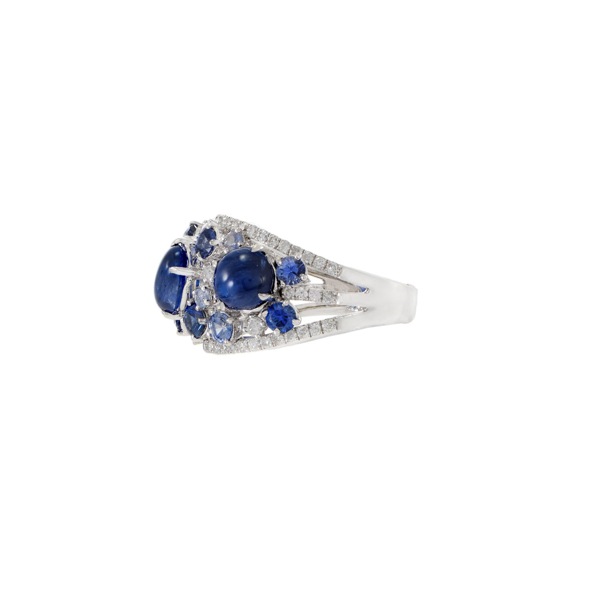 Solid Gold Cabochon Blue Sapphire and Diamond Ring