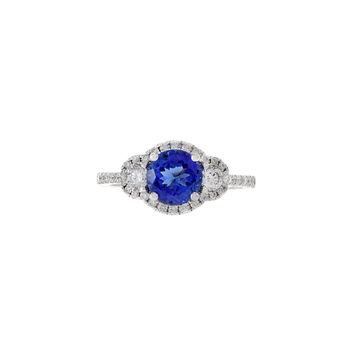 Solid Gold Brilliant Round Tanzanite And Diamond Ring