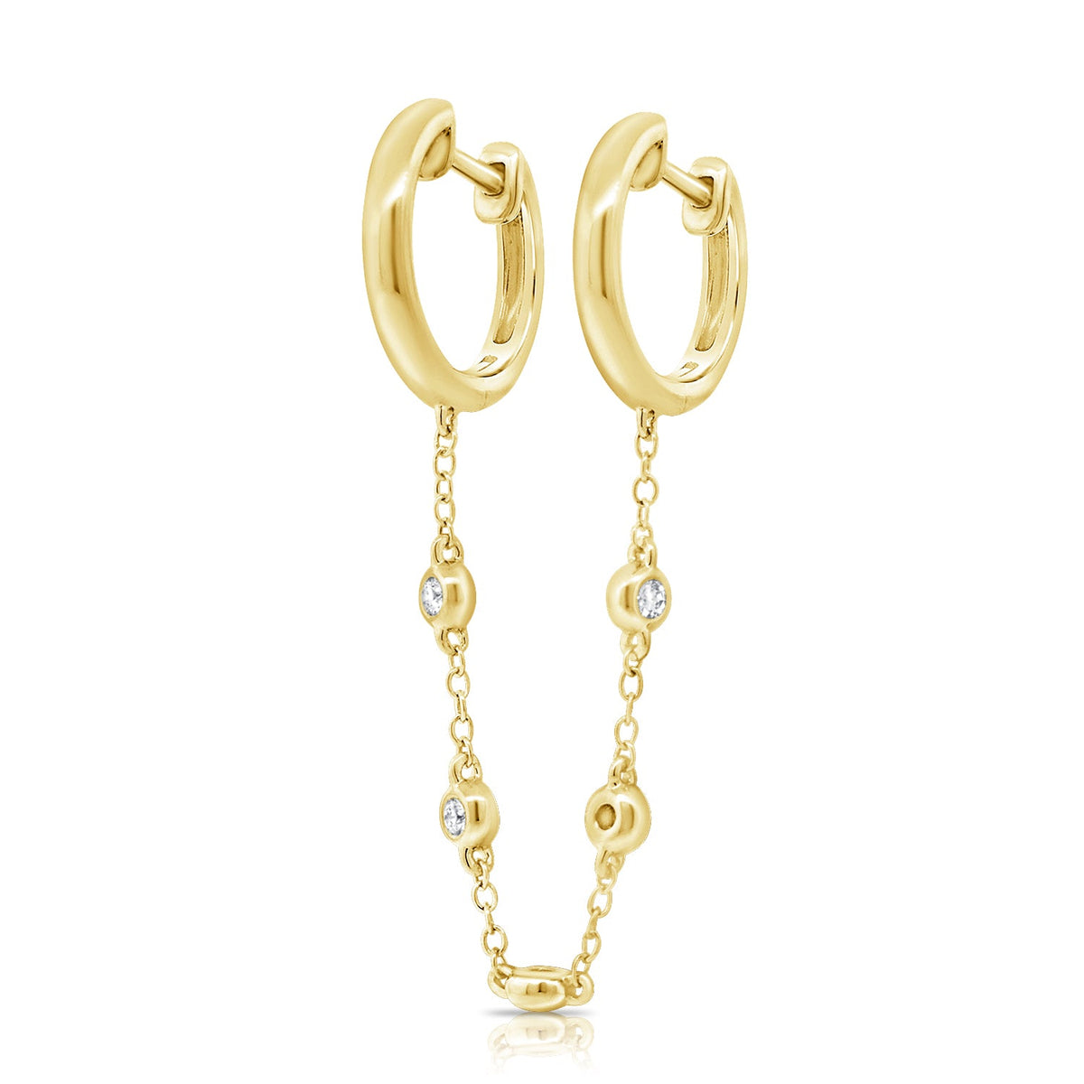 Solid Gold Hoop Spaced Bezel Diamond Connecting Earring