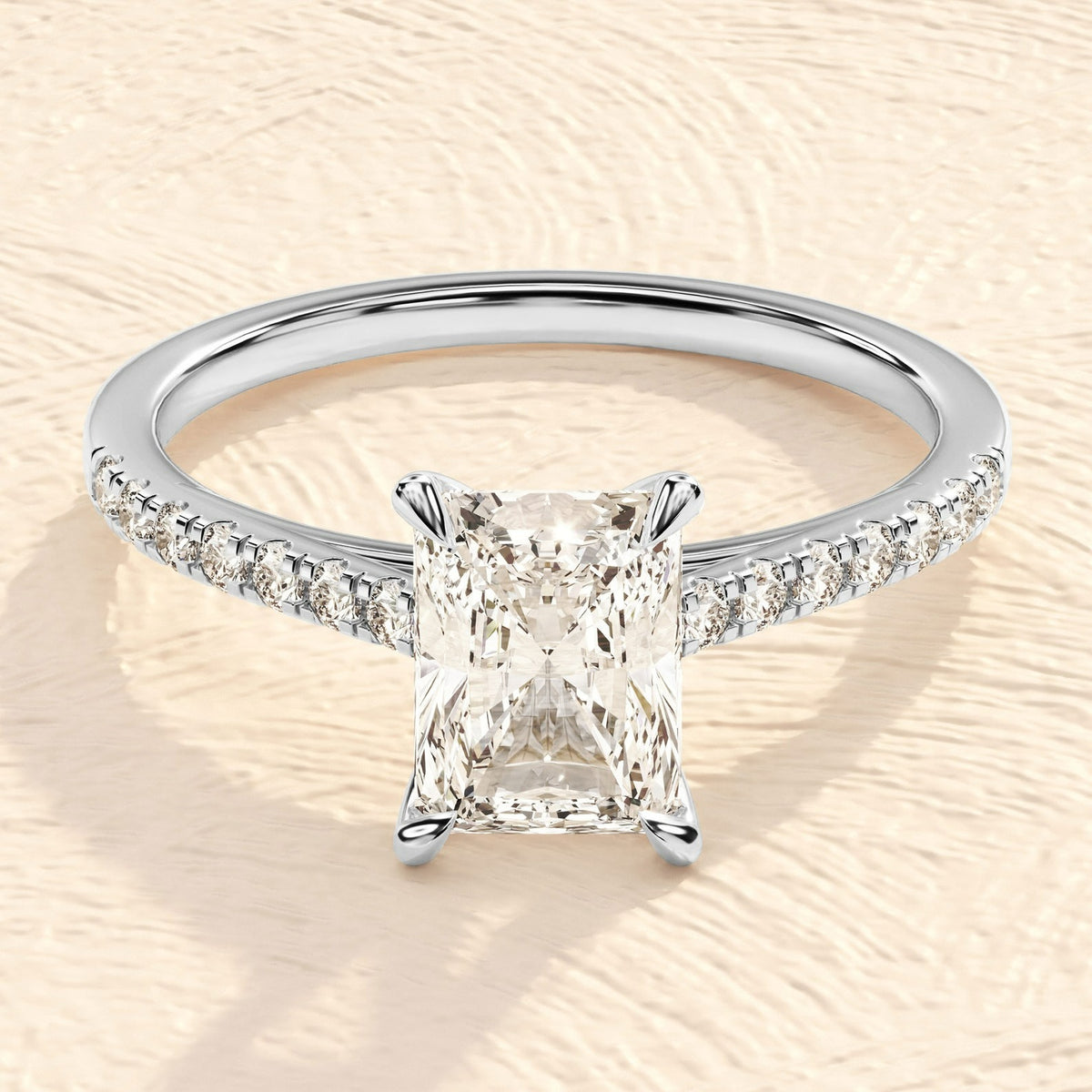 Solid Gold 4 CT Lab Grown Emerald Cut Engagement Ring