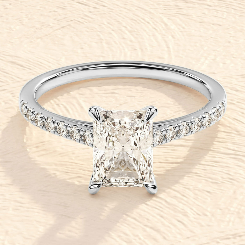 Solid Gold 3 CT Lab Grown Emerald Cut Engagement Ring