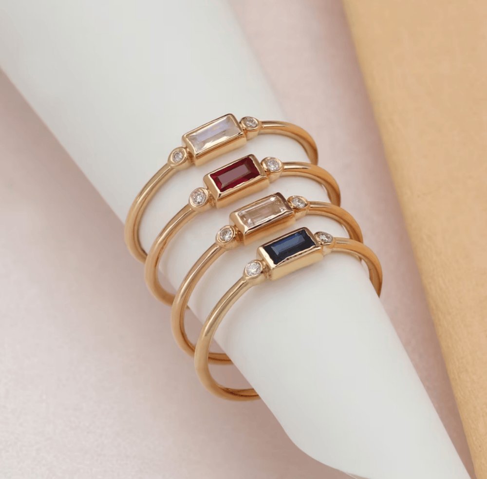 Solid Gold Diamond and Baguette Ruby Ring