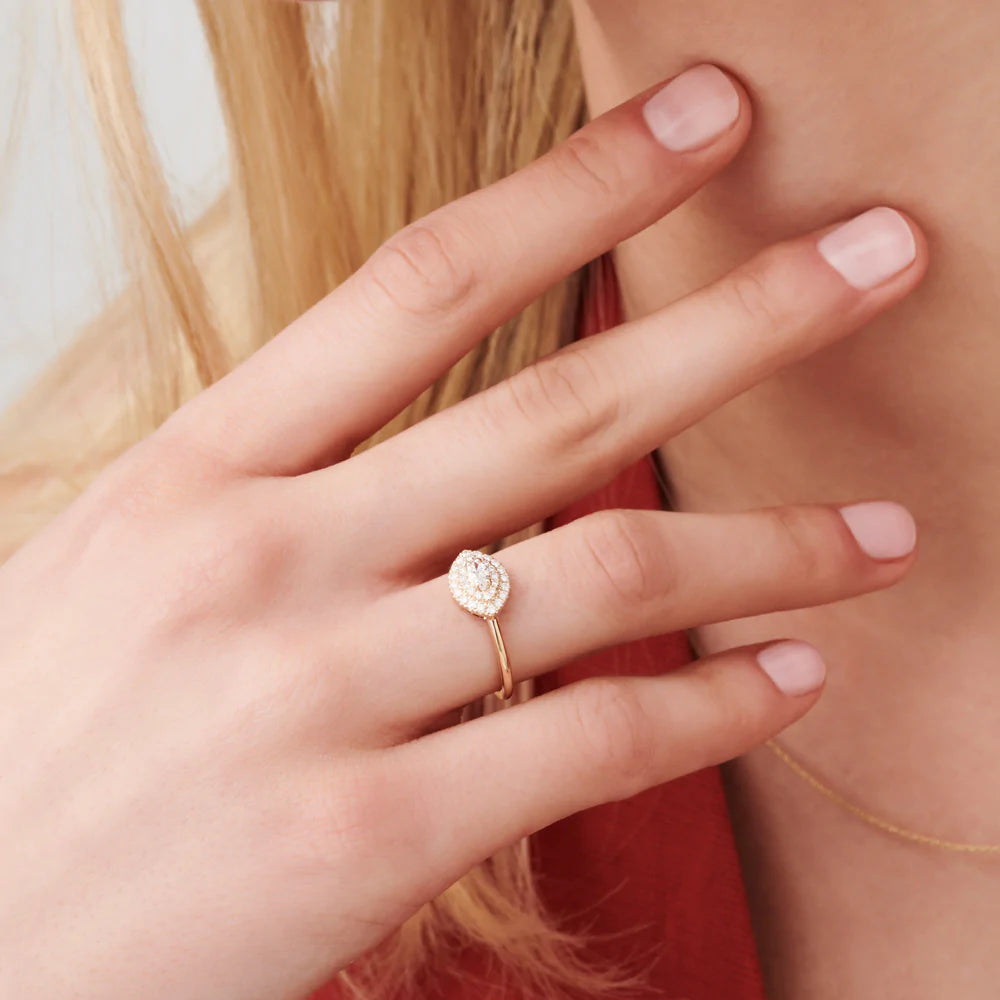 East to West Double Halo Marquise Moissanite Ring, photo 4