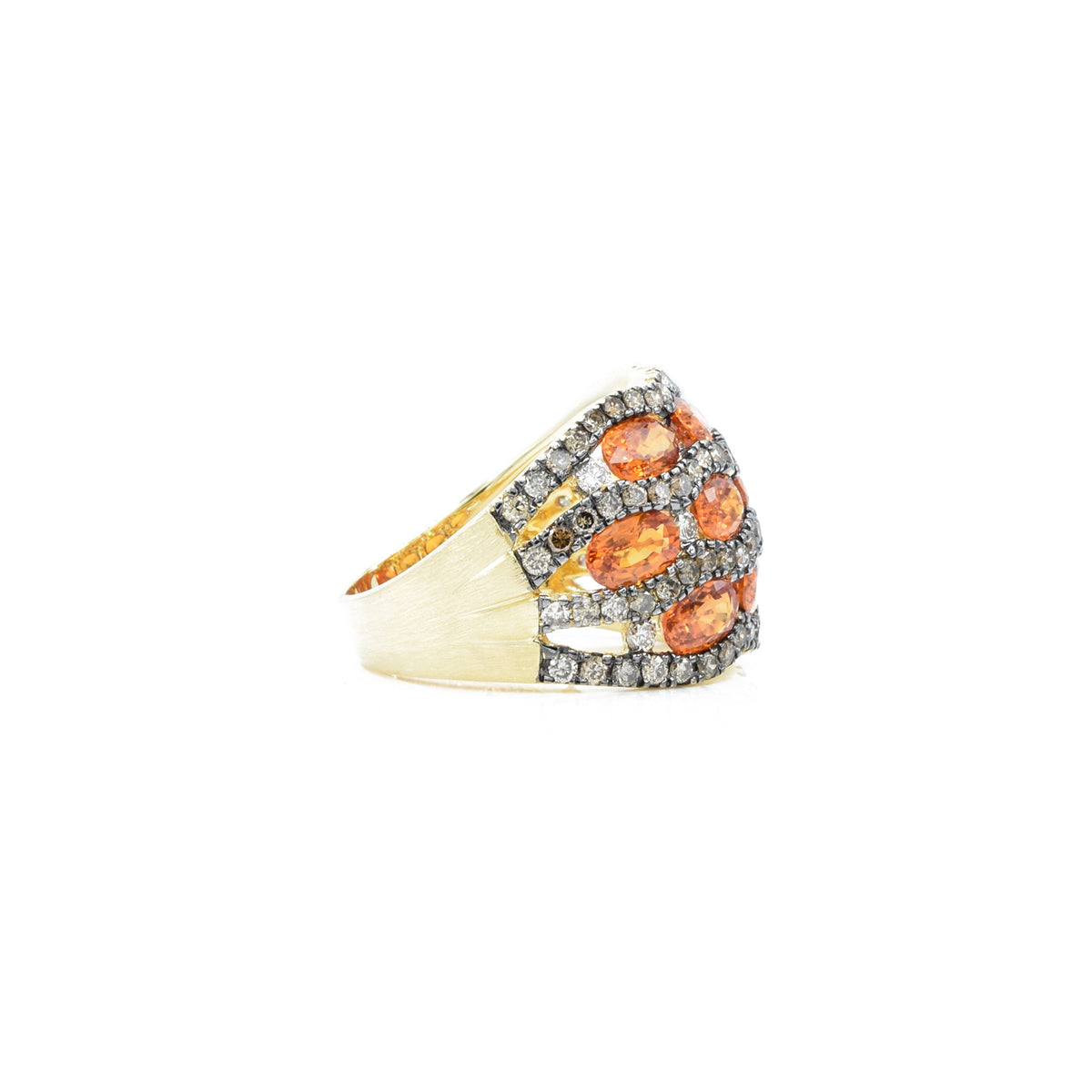 Solid Gold Champagne Diamond and Orange Sapphire Ring