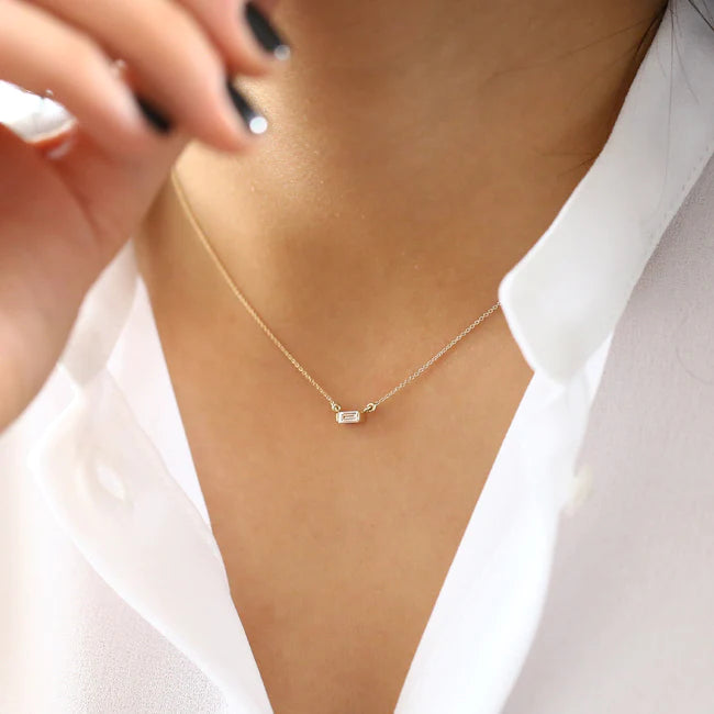Solid Gold Baguette Diamond Necklace