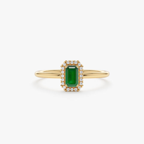 Solid Gold Mini Emerald and Diamond Engagement Ring (81EC86)