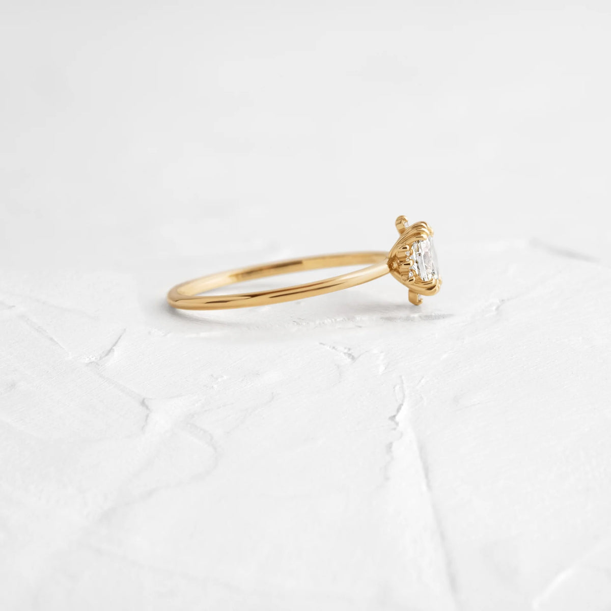 Solid Gold Threaded Ring with Halo, 0.32ct. Oval Cut Diamond