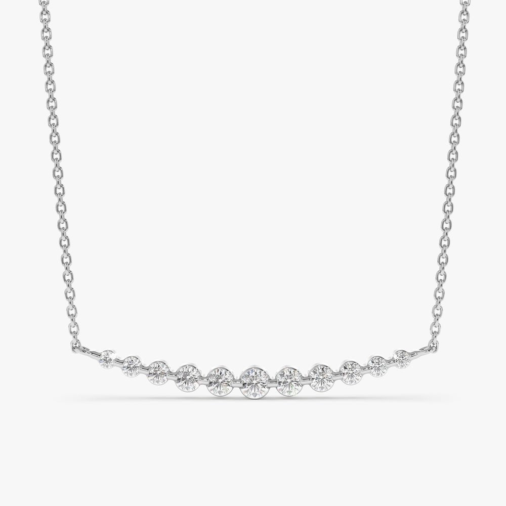 Solid Gold Ascending Curved Diamond Bar Necklace (5EBFAA)