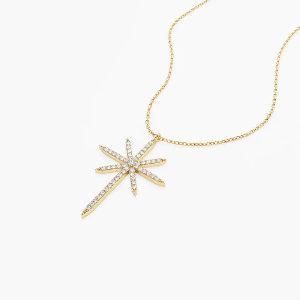Solid Gold Celestial North Star Diamond Necklace