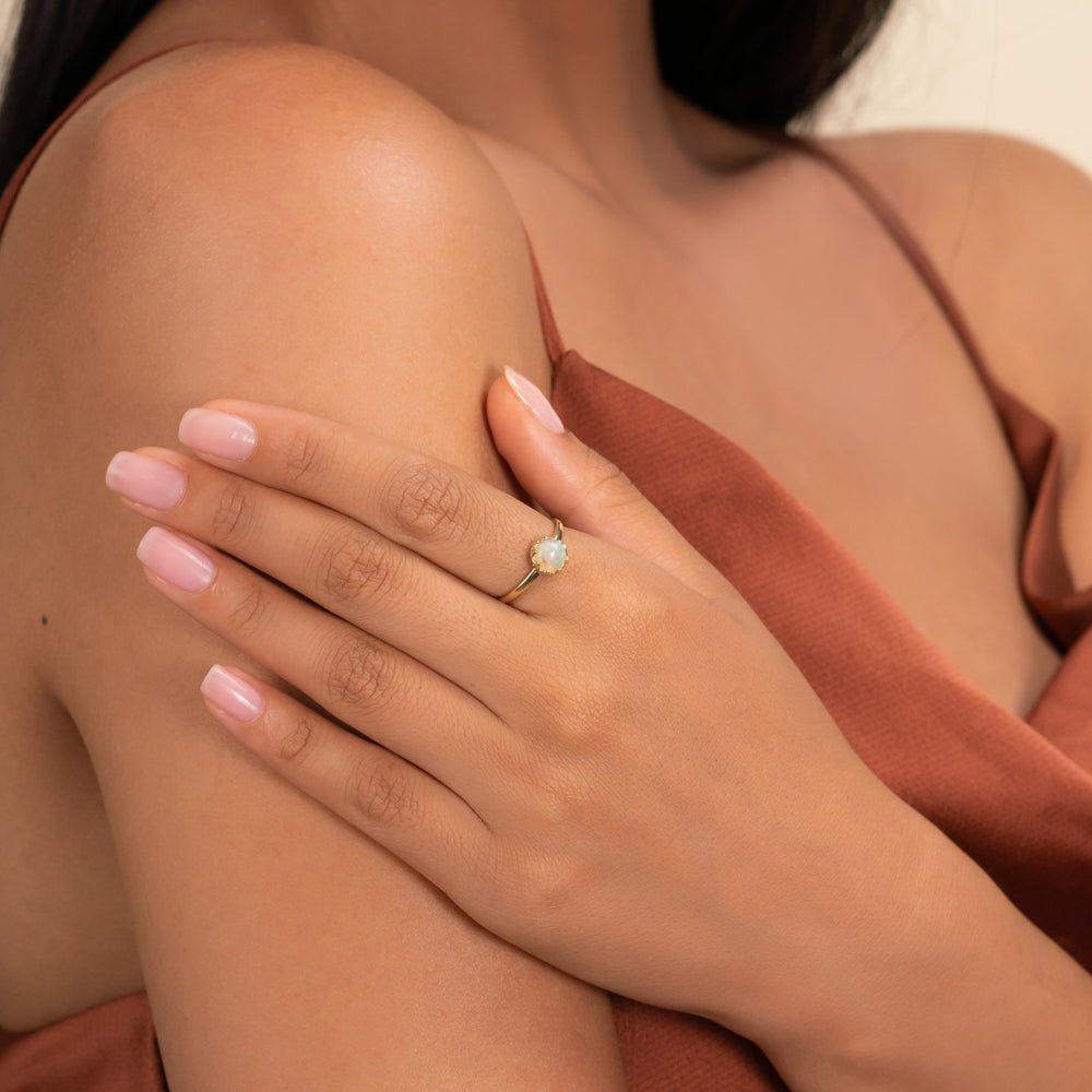 Solid Gold Cabochon Opal Engagement Ring