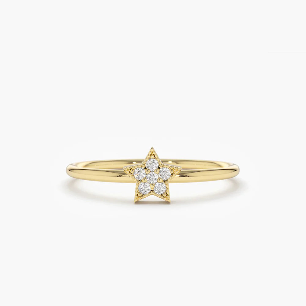 Solid Gold Star Shaped Diamond Ring