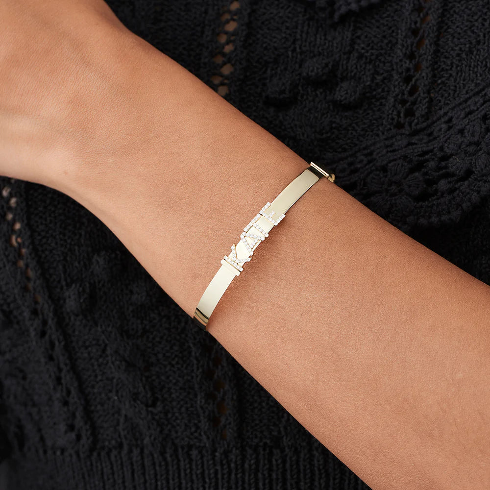 Solid Gold 5MM Sliding Lab-Grown Diamond Initials Bangle