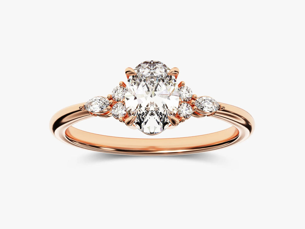 Solid Gold Accented Oval Dimond Engagement Ring