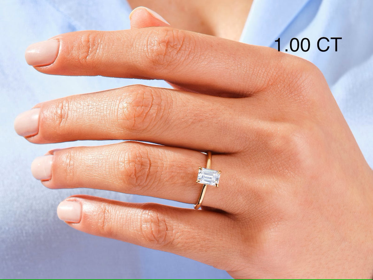 Solid Gold Emerald Cut Engagement Ring with 1.5 CT - Moissanite