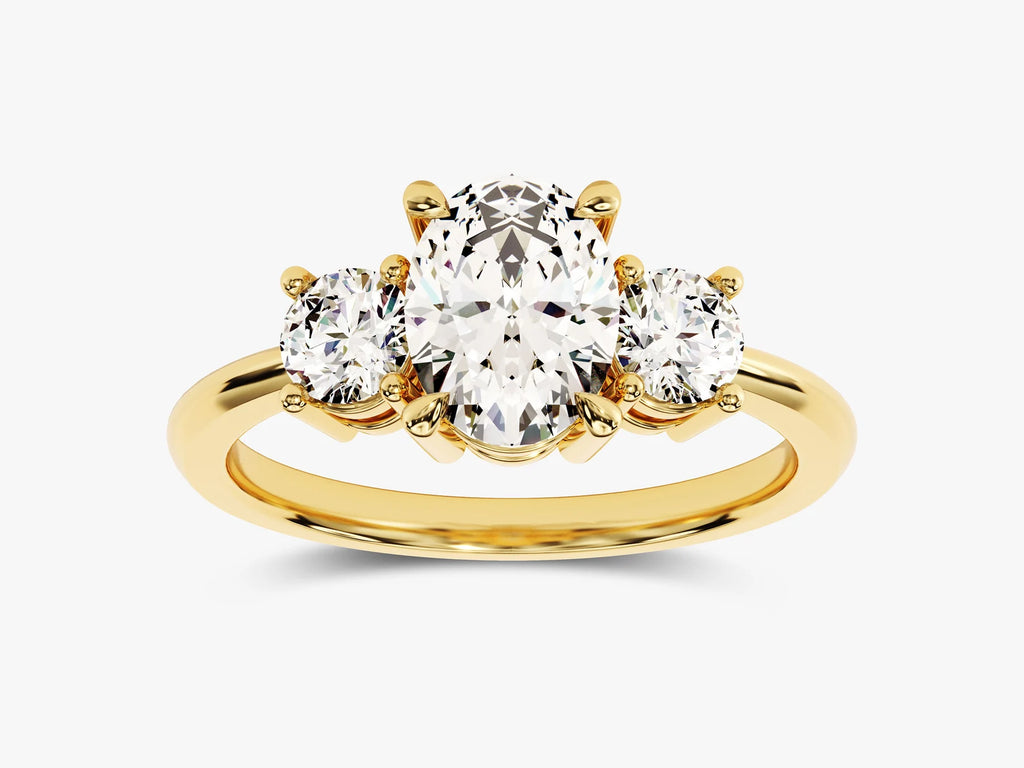 Solid Gold Oval Cut Three -Stone Engagement Ring