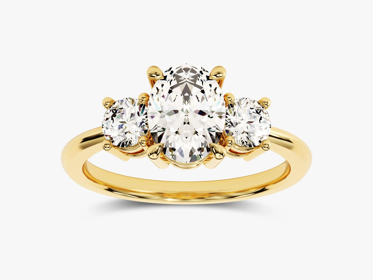 Solid Gold Oval Cut Three -Stone Engagement Ring