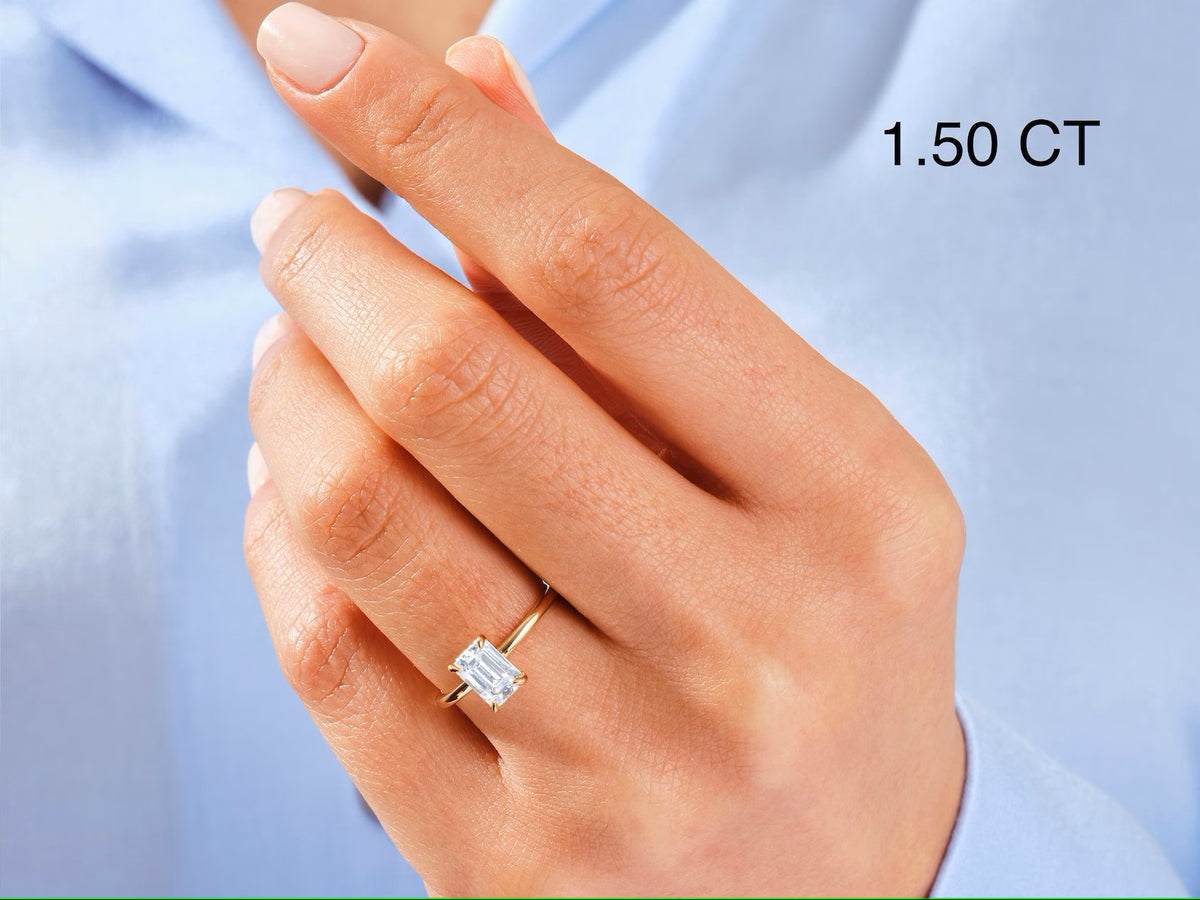 Solid Gold Emerald Cut Engagement Ring with 1.5 CT - Moissanite