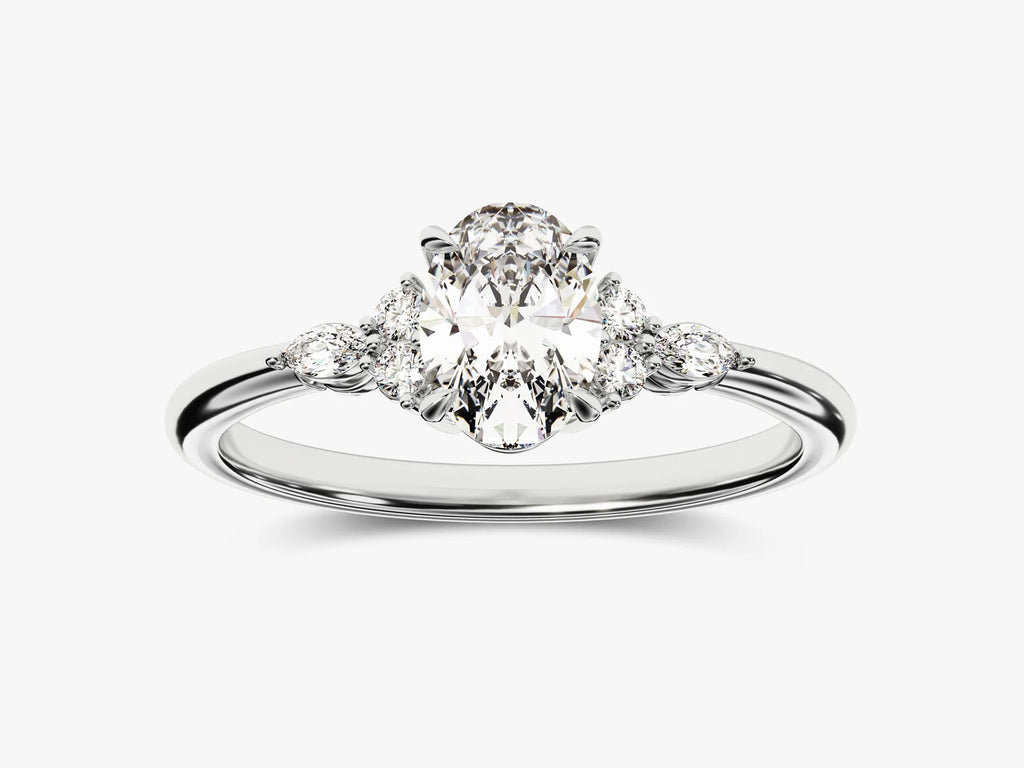 Solid Gold Accented Oval Dimond Engagement Ring