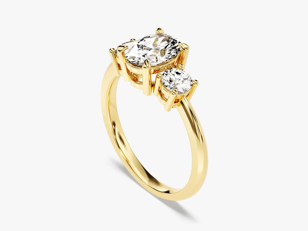 Solid Gold Oval Cut Three -Stone Engagement Ring