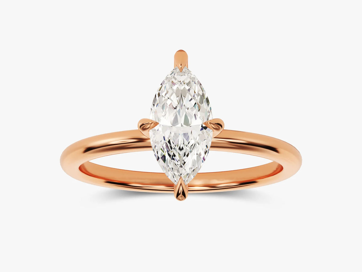 Solid Gold Marquise Cut Dimond Engagement Ring