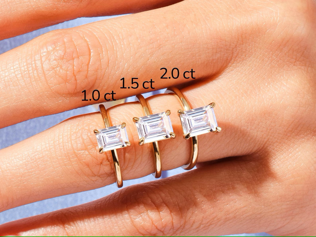 Solid Gold Emerald Cut Engagement Ring with 1.5 CT - Moissanite