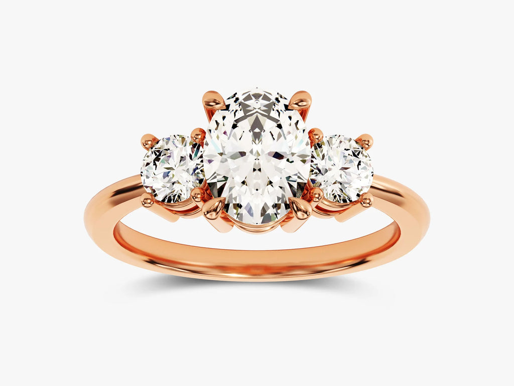 Solid Gold Oval Cut Three -Stone Engagement Ring