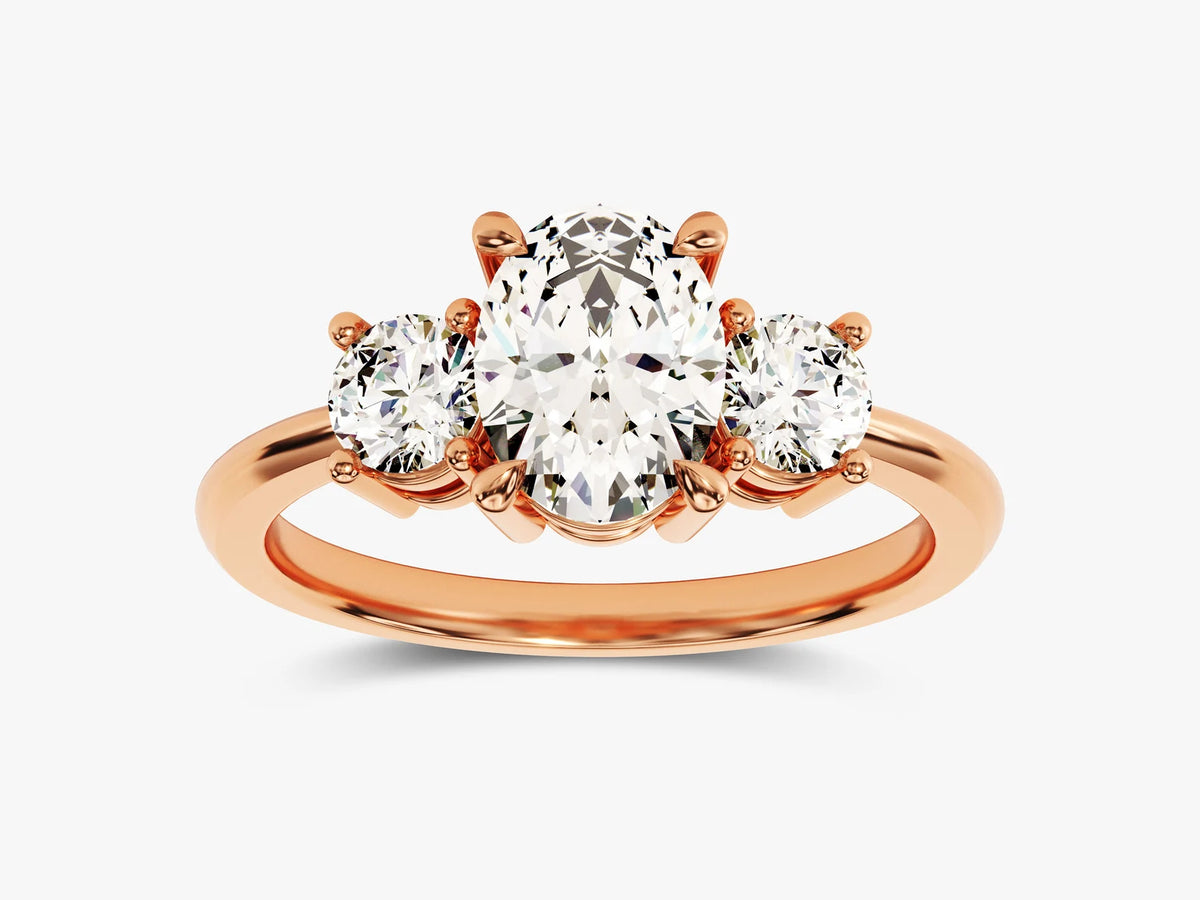 Solid Gold Oval Cut Three -Stone Engagement Ring