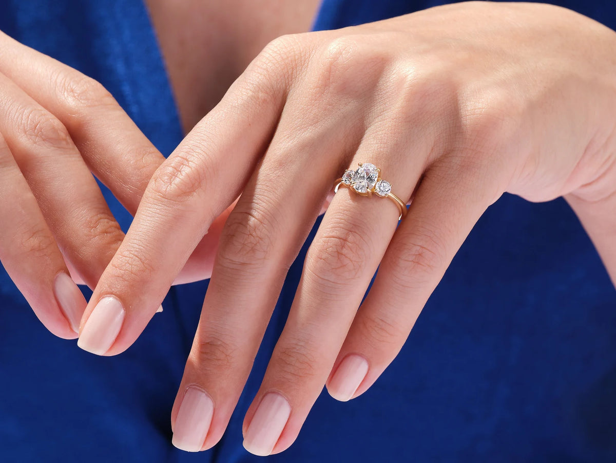 Solid Gold Oval Cut Three -Stone Engagement Ring
