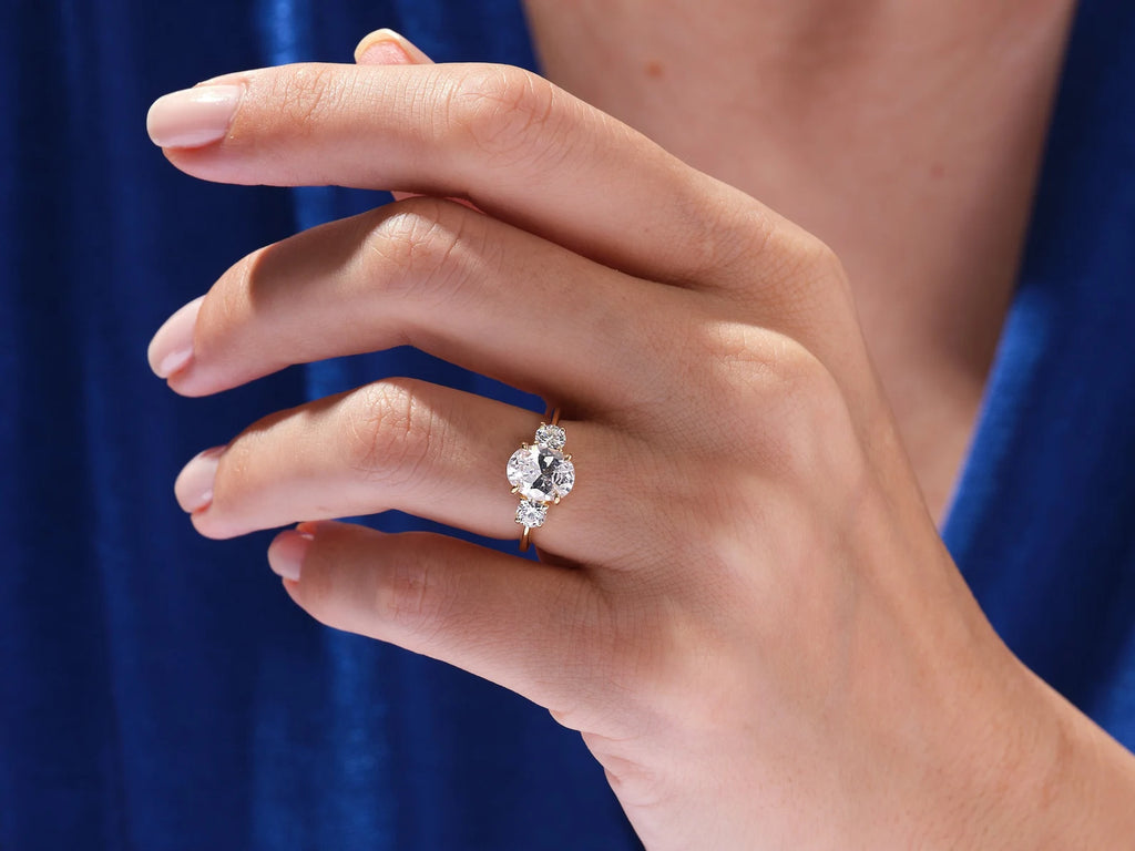 Solid Gold Oval Cut Three -Stone Engagement Ring