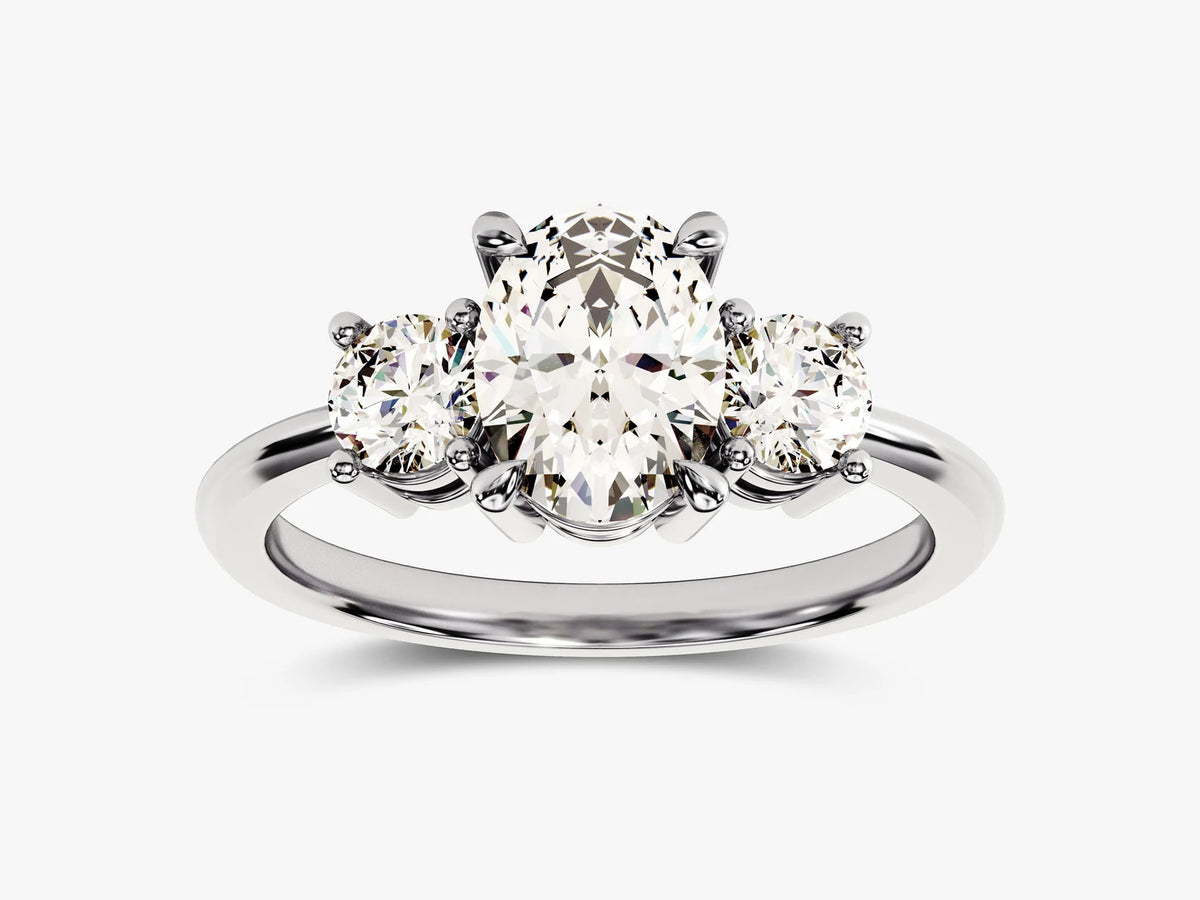 Solid Gold Oval Cut Three -Stone Engagement Ring