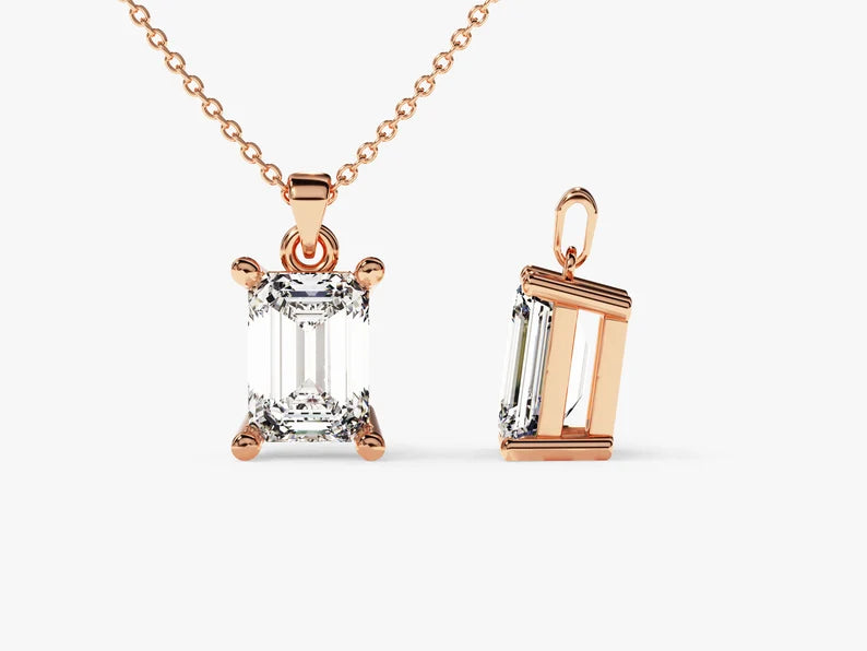 Solid Gold Emerald Diamond Pendant