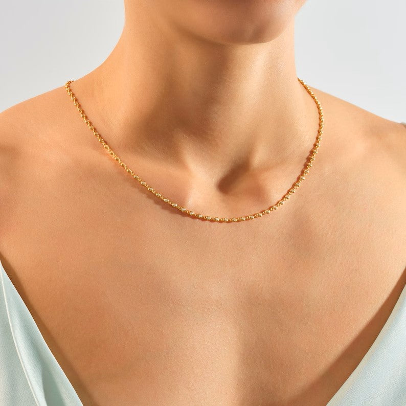 Solid Gold Bezel Natural Diamond Tennis Necklace