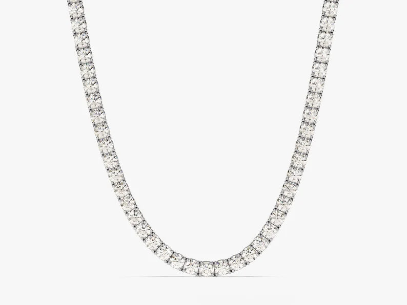 Solid Gold 8 Carat Round Diamond Tennis Necklace