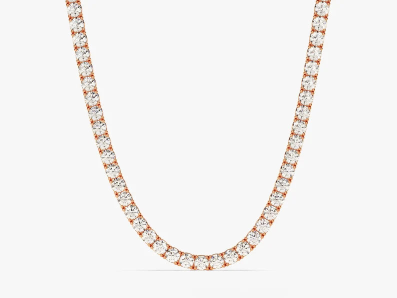 Solid Gold 8 Carat Round Diamond Tennis Necklace