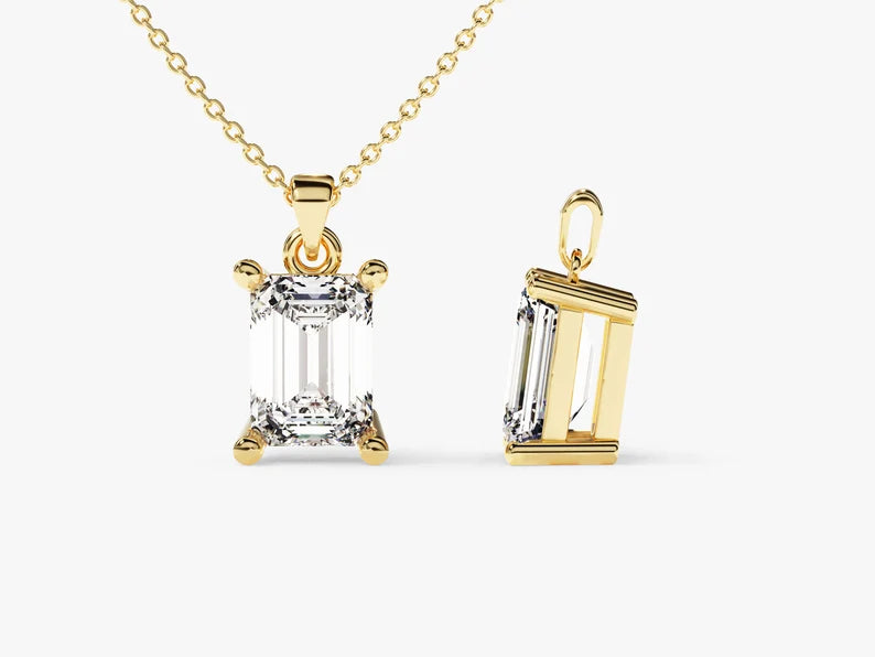 Solid Gold Emerald Diamond Pendant