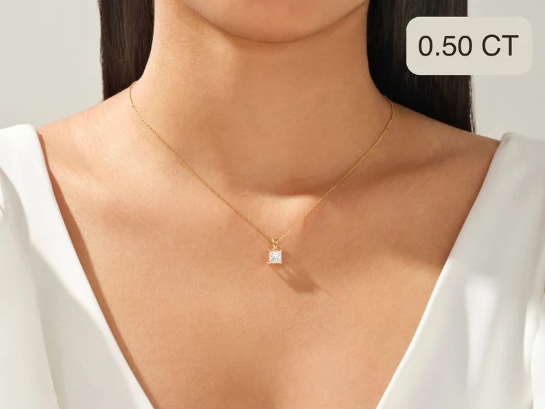 Solid Gold Princess Diamond Pendant