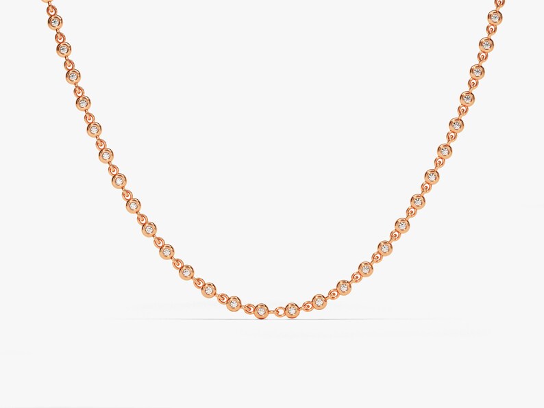 Solid Gold Bezel Natural Diamond Tennis Necklace