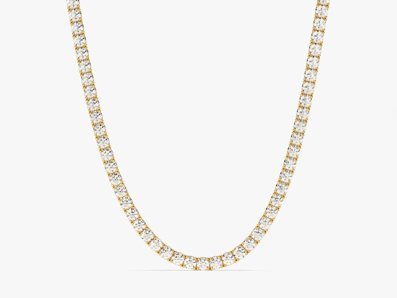 Solid Gold 8 Carat Round Diamond Tennis Necklace