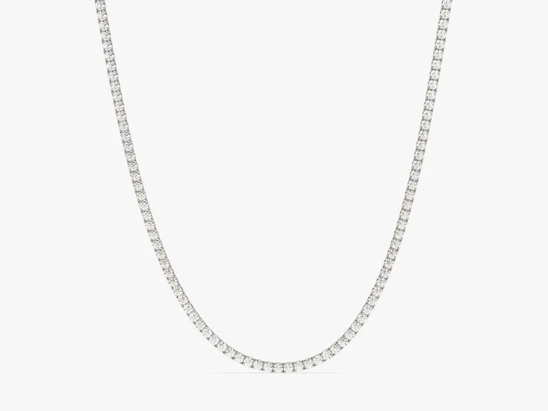 Solid Gold 8 Carat Round Diamond Tennis Necklace